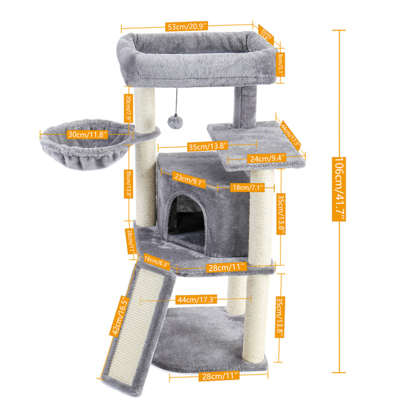 Luxury Cat Tower with Double Condos and Spacious Perch - Fully Wrapped Scratching Sisal Post