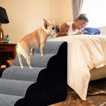 Pet Stairs for High Bed,4-5 Steps Dog Stairs Portable Indoor High Density Foam Removable Washable Cover Dog Ramp for Puppies, Older, and Injured Pets,Dog Furniture Couch Bed