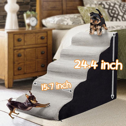 Pet Stairs for High Bed,4-5 Steps Dog Stairs Portable Indoor High Density Foam Removable Washable Cover Dog Ramp for Puppies, Older, and Injured Pets,Dog Furniture Couch Bed